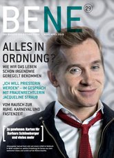 Das Cover des Bene Magazins Nummer 29 zeigt einen Mann mit gelockerter Krawatte